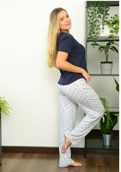 PIJAMA PANTALON PUNTOS AZUL BOTA RECTA, REF 2296