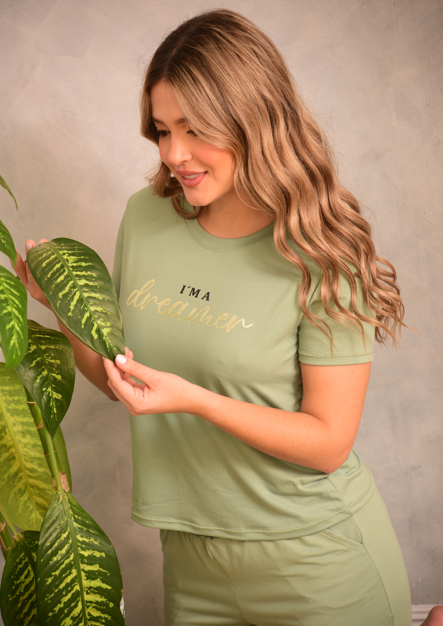 PIJAMA EN PANTALON PALMERAS VERDE, REF 2250