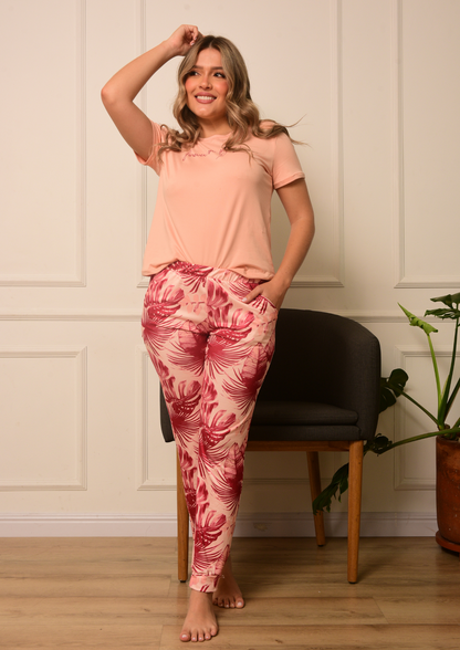 PIJAMA EN PANTALON FLORES, REF 2258