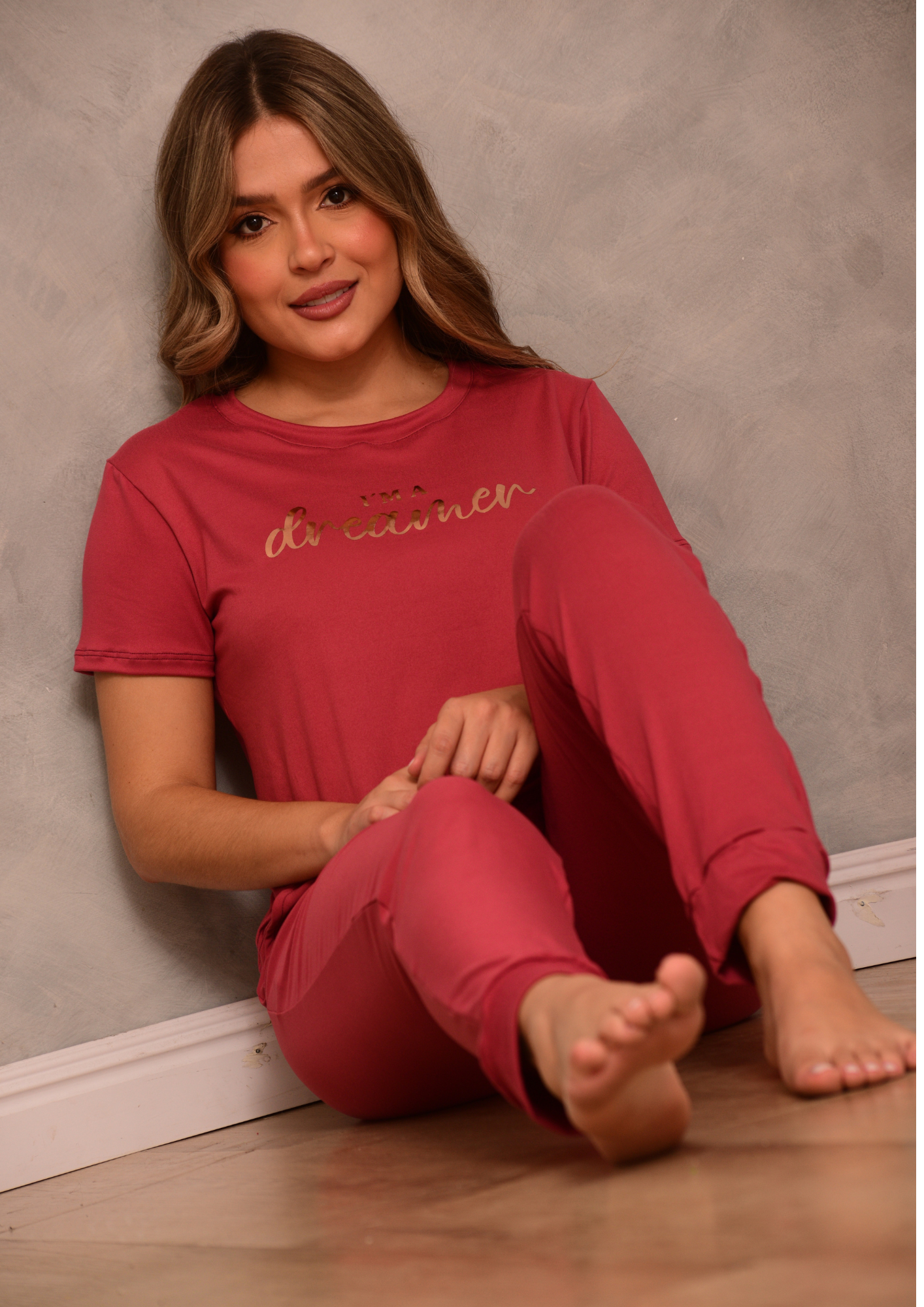 PIJAMA EN PANTALON UNICOLOR, REF 2187 VINOTINTO