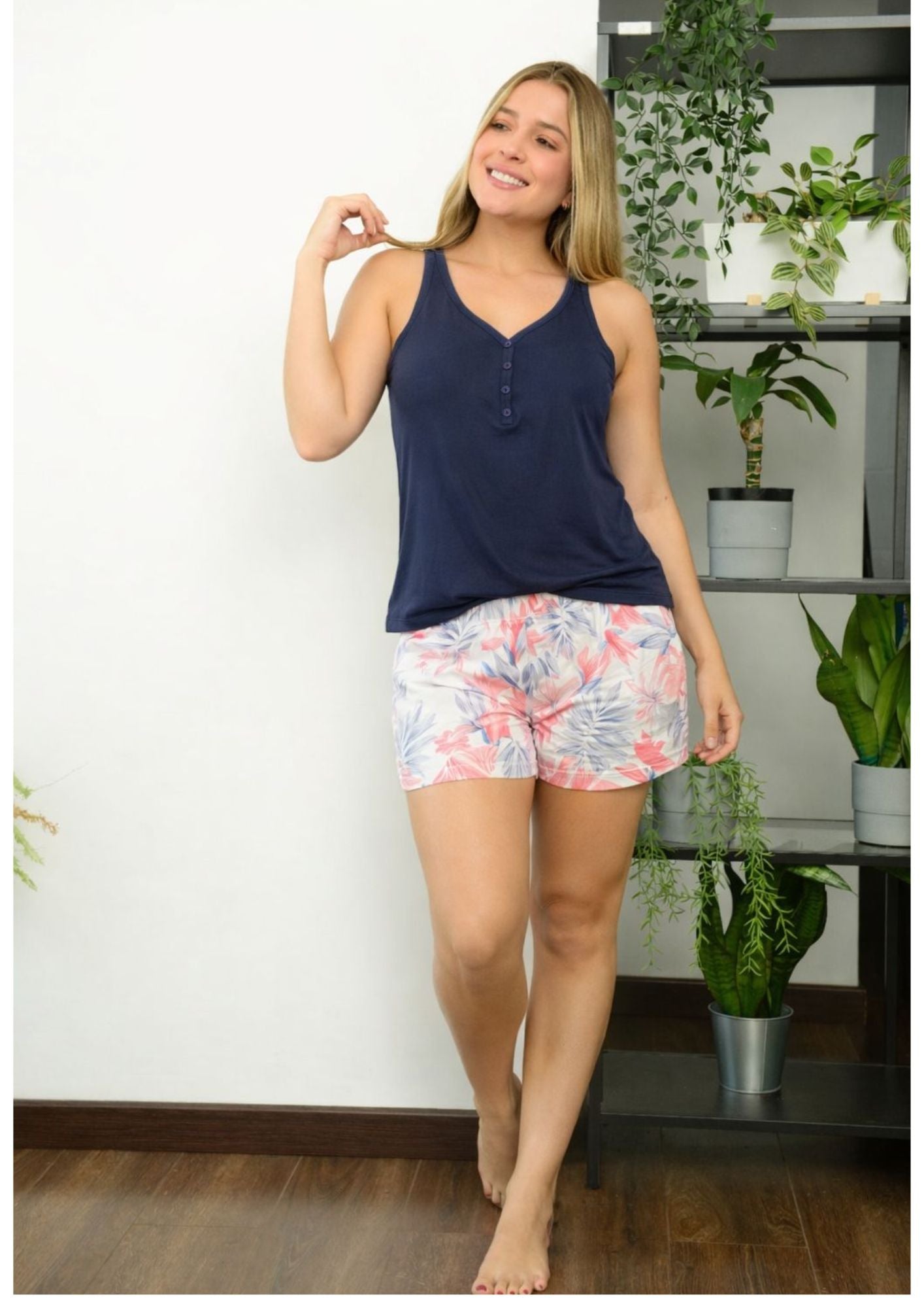 PIJAMA SHORT FLORES ESQUELETO, REF 2182