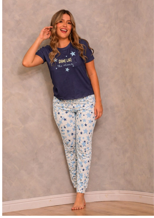 PIJAMA PANTALON BLUSA AZUL, REF 2312