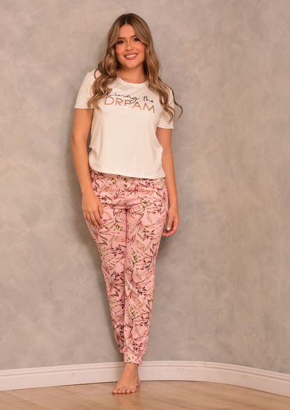 PIJAMA EN PANTALON PALMERA, REF 2184 AZUL Y ROSADA