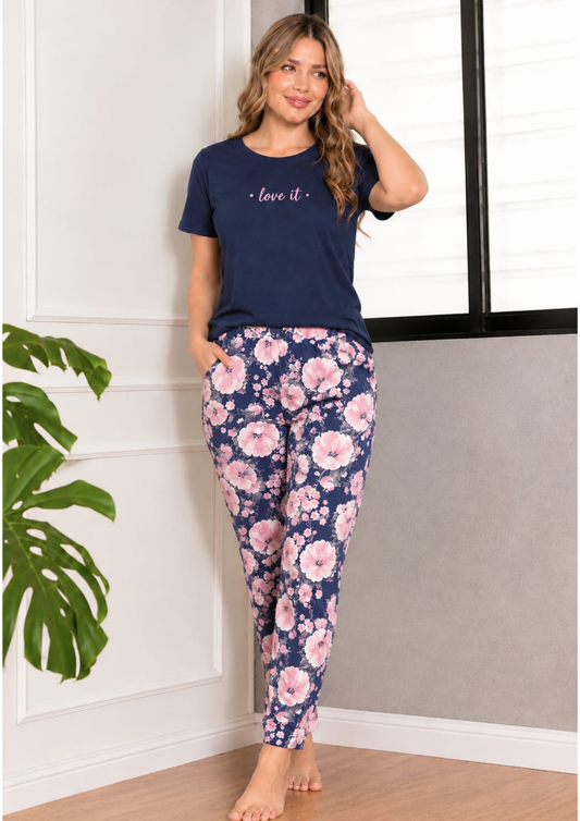 PIJAMA EN PANTALON FLORES, REF 2289