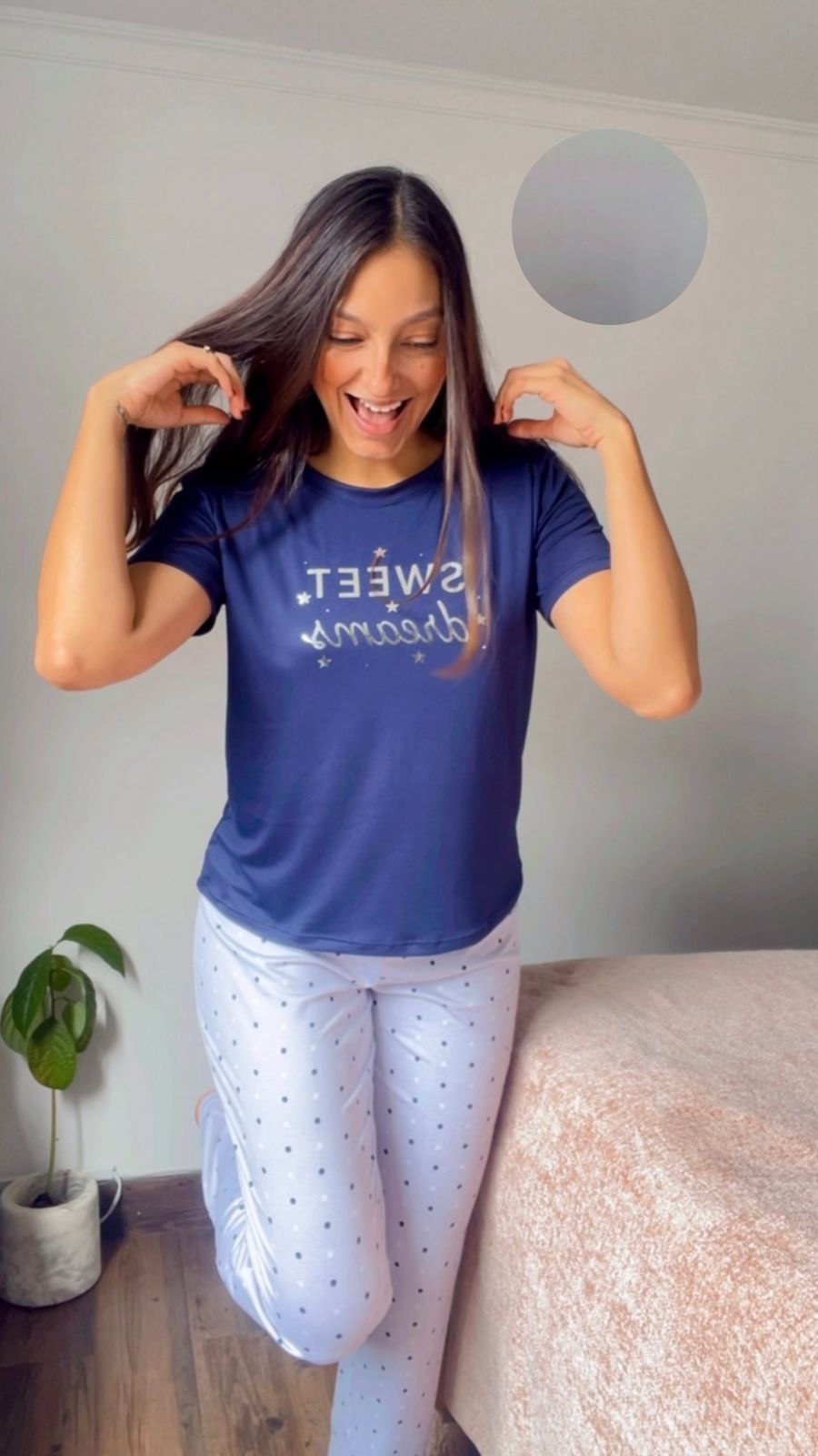 PIJAMA PANTALON PUNTOS AZUL BOTA RECTA, REF 2296