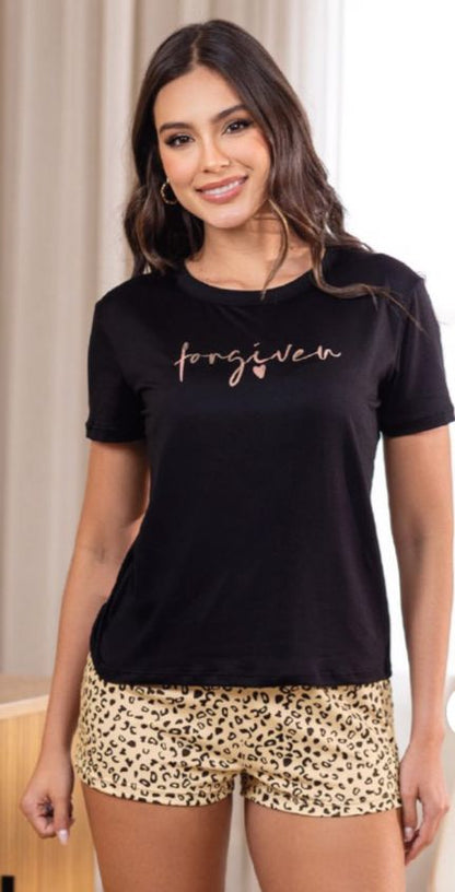 PIJAMA SHORT MANGA CORTA NEGRA, REF 2288