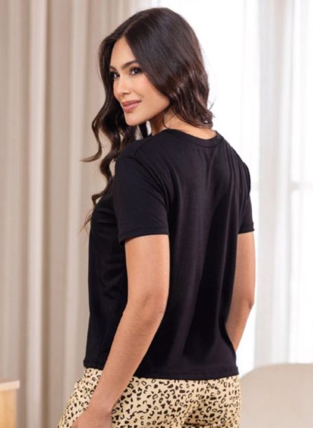PIJAMA SHORT MANGA CORTA NEGRA, REF 2288